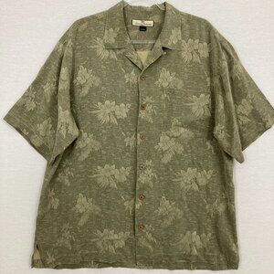 Tommy Bahama Brown/Green Tropical Print 100% Silk Button Down Large Vacation